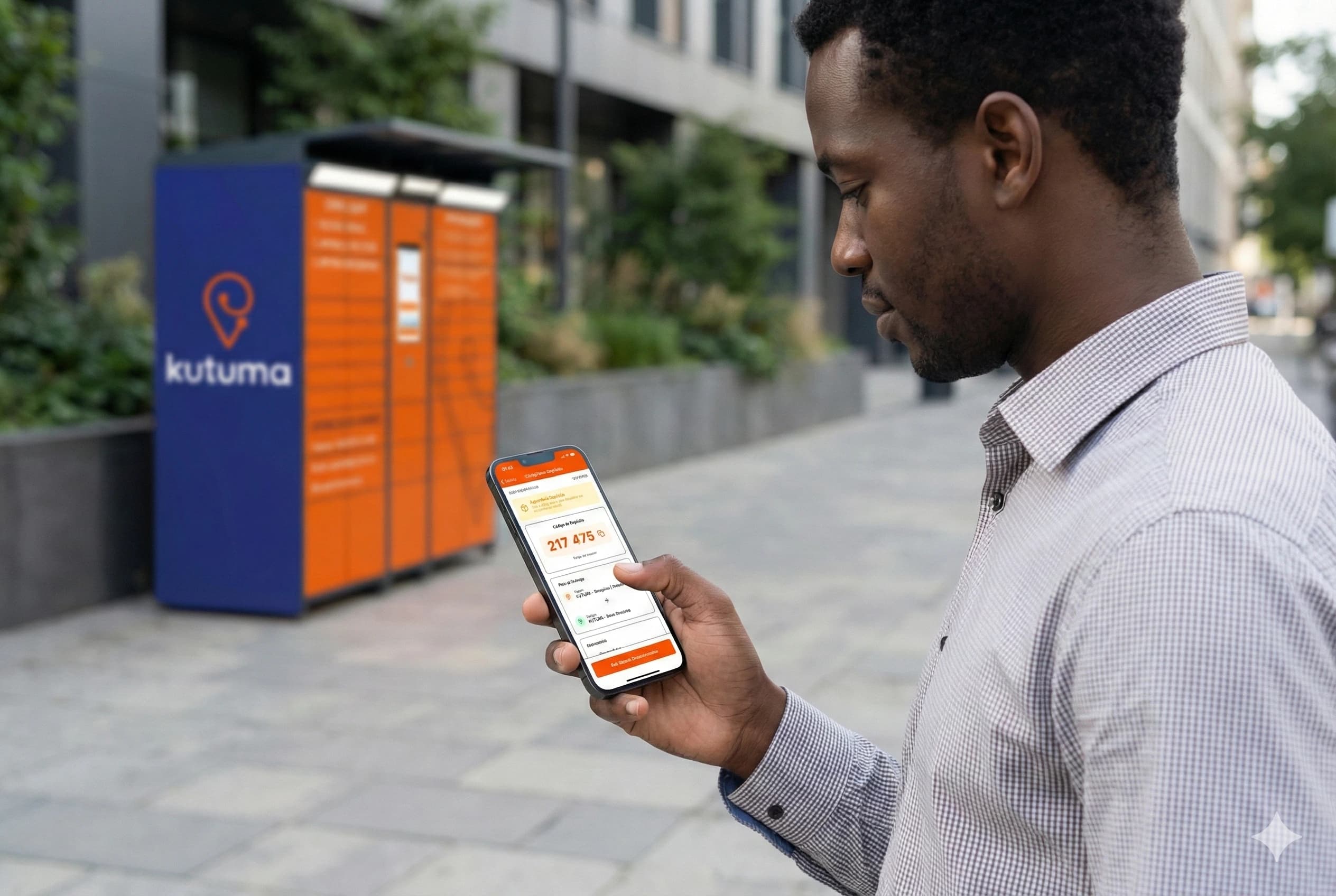 Jovem feliz a receber encomenda de compra online no cacifo KUTUMA